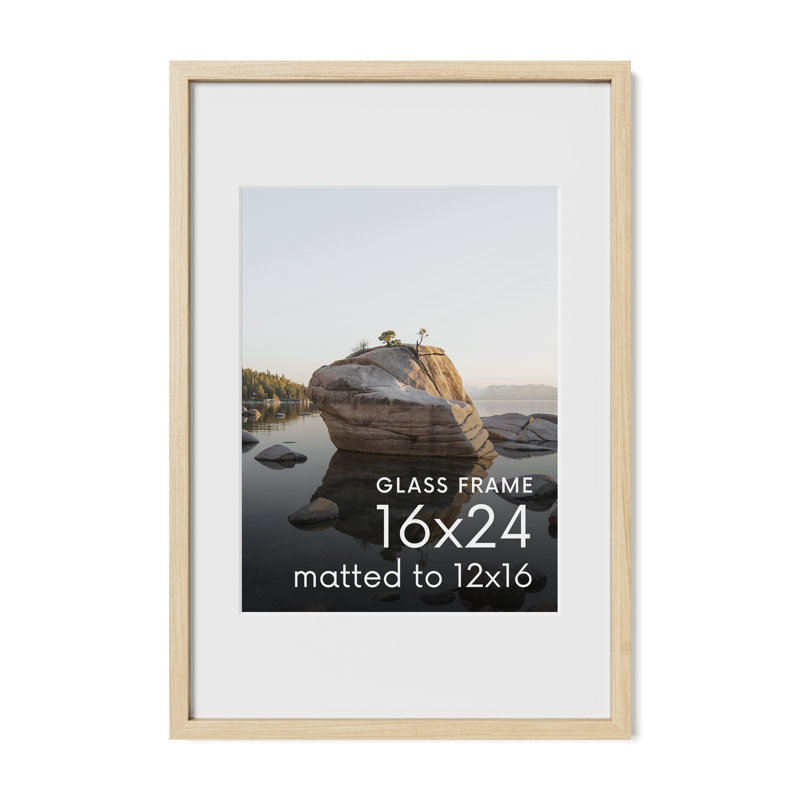 Solid Wood Picture Frame with Glass, 16" W x 24" H, Beige