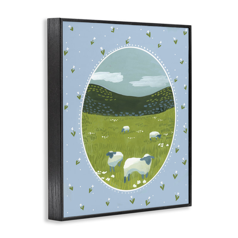 Giclée encadrée Cottage Core Sheep, conception par Evelyn Coleman, H 14 po x l 11 po, Giclée encadrée noir minuit