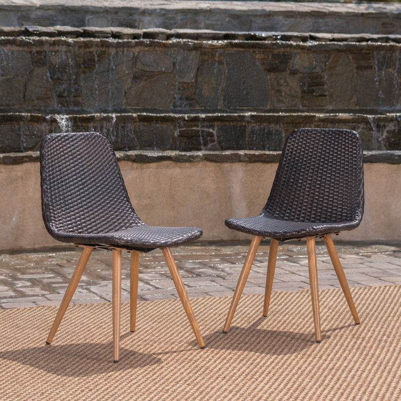Outdoor Wicker Rattan Side Chair, Brown Multi/Wood