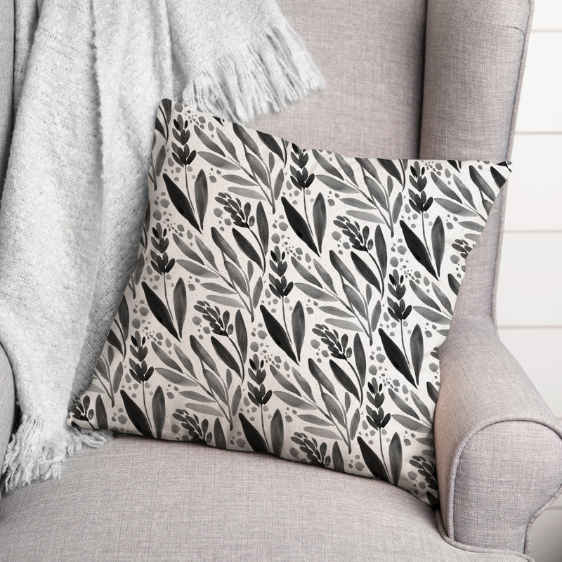  Ochre Farmhouse Flowers Outdoor Square Pillow Cover & Insert, Black
