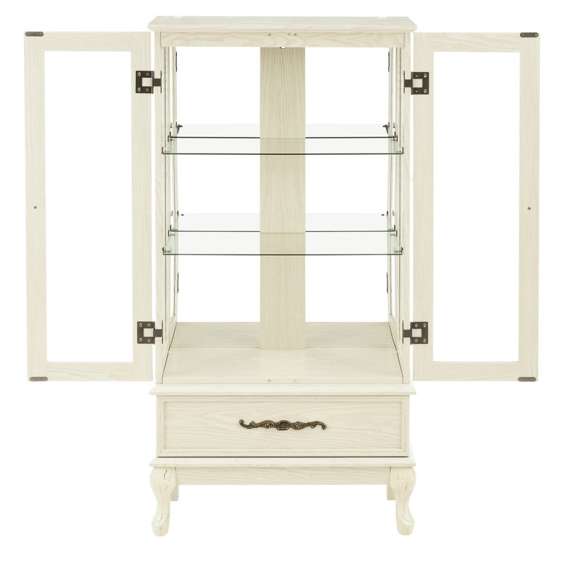 Armoire en verre blanc antique avec intérieur, 2 portes, 1 tiroir et tablette réglable, Blanc antique