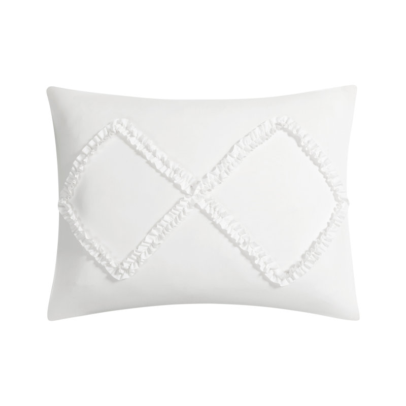 Diamond Ruffle Reversible Microfiber Comforter Set, Twin Extra Long Comforter + 1 Standard Sham, White