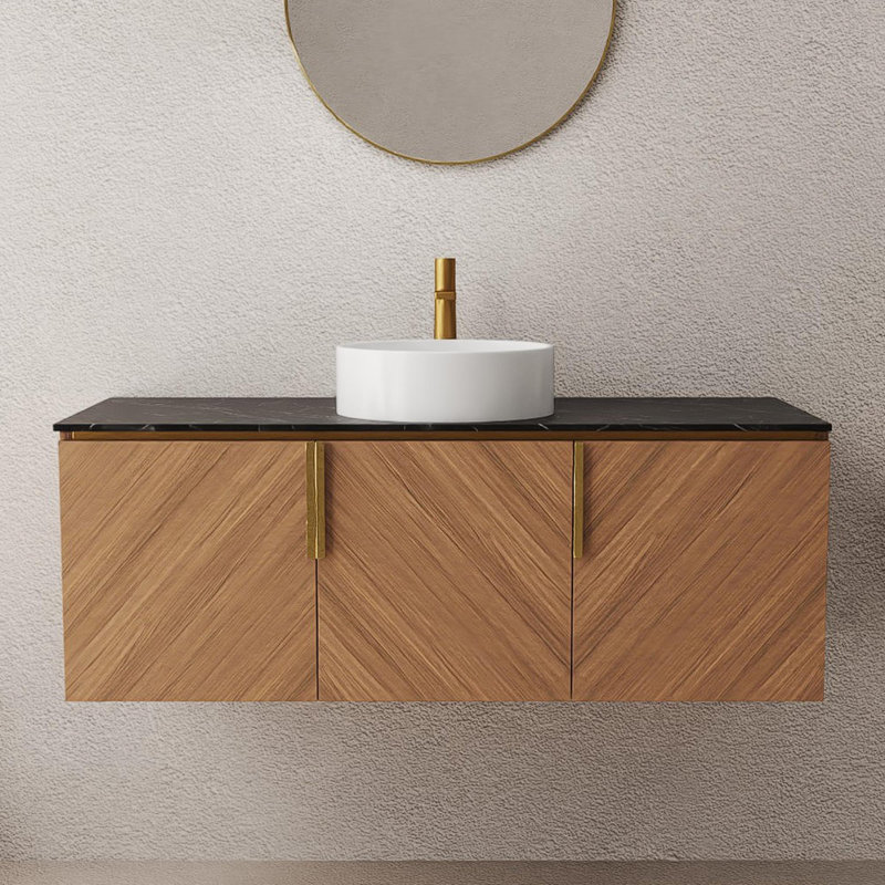 Meuble-lavabo mural avec lavabo rond en céramique, Blanc