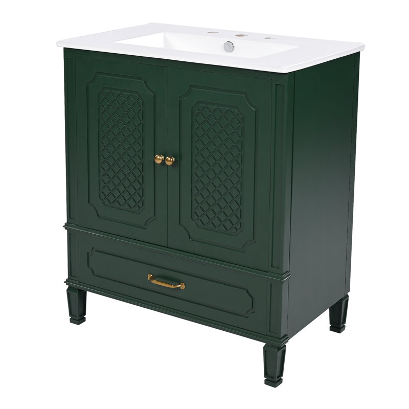 Meuble-lavabo 30 po avec lavabo, Vert, Doré