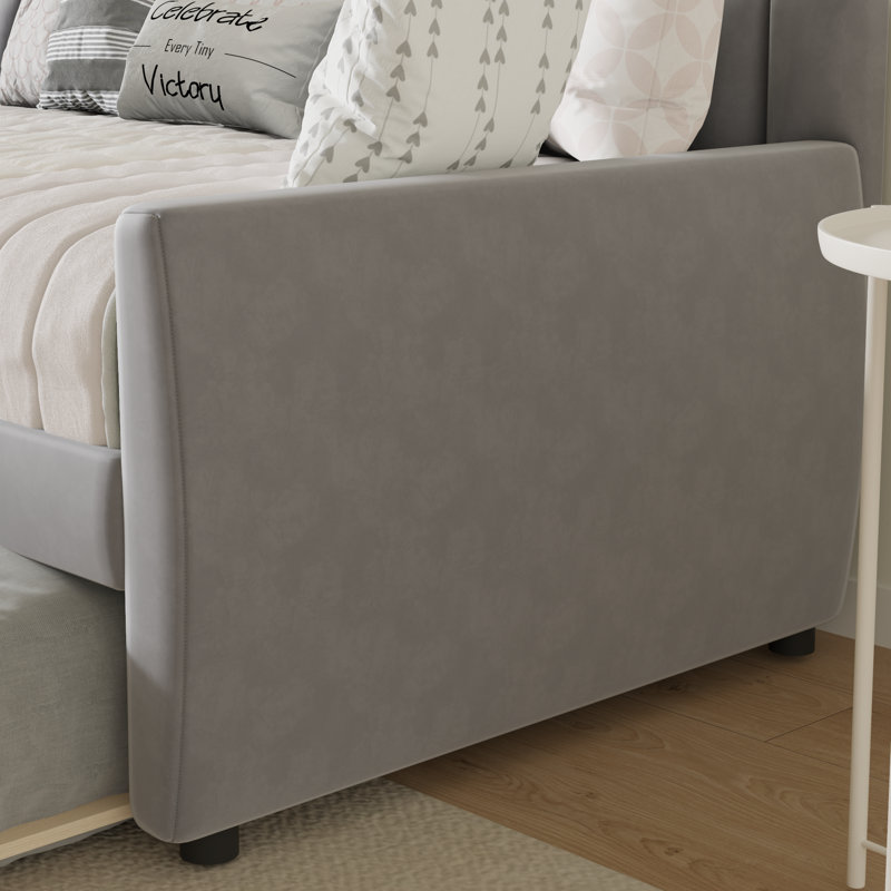 Aghwith Velvet Upholstered Full Daybed with Trundles - Solid Construction, Space Maximization, Gray
