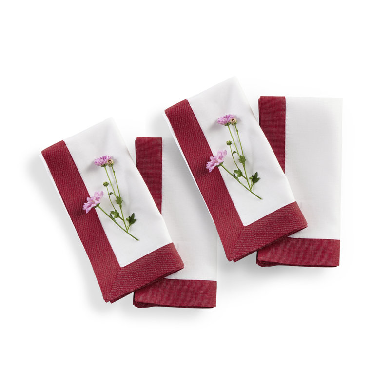 Festive Edge Dinner Napkins, White/Red Shimmer Border