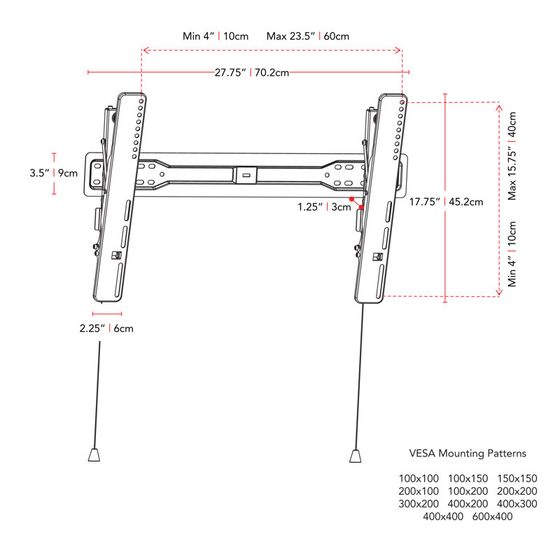 Ultra-Slim Black Steel Tilting Wall TV Mount for 37"-70" TVs