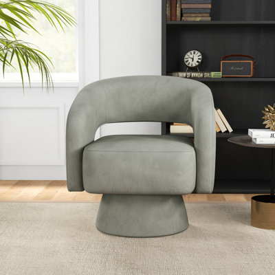  Lawandra Boucle Upholstered Swivel Barrel Chair with Pillow