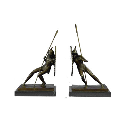 Dunmall Gladiator With Shield  Spear Bronze Metal Pair Of Opposing Bookend Sculptures 11 Inches X 9 Inches