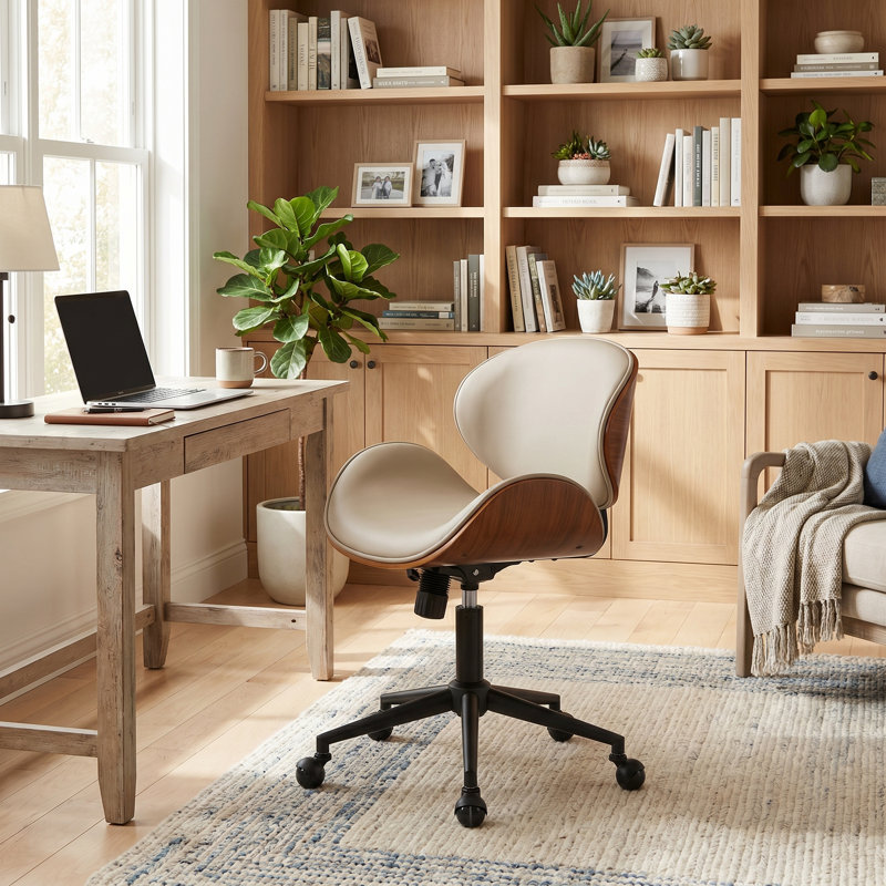 Chaise de bureau rembourrée à hauteur réglable, Ivory Faux Leather