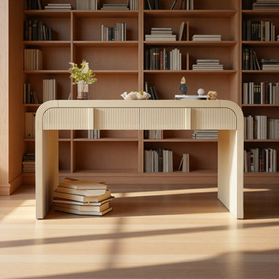 Console moderne avec 2 tiroirs de rangement, table d'entrée cannelée à silhouette arrondie pour le salon et l'entrée