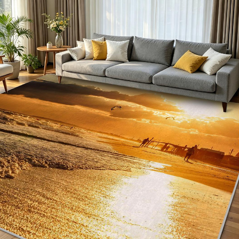 Tapis noir lavable à la machine magnifique, Rectangle 79 po x 118 po