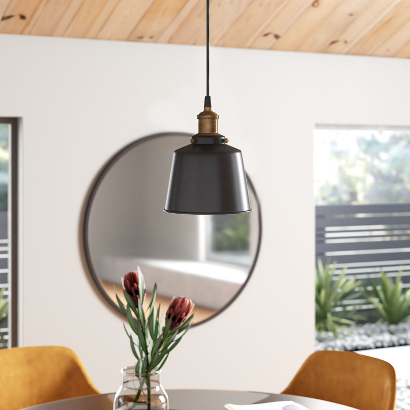 Luminaire suspendu 1 lumière à une cloche, Noir mat / laiton patiné