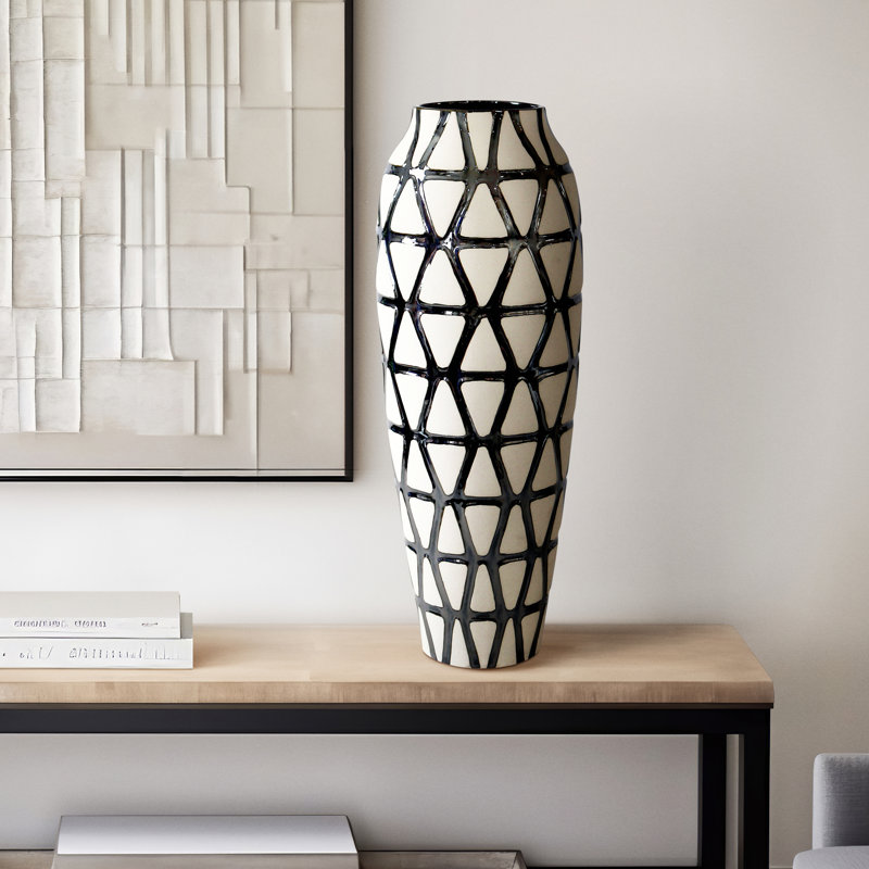 Pewter Clay Geometric Cylinder Table Vase, 28" H x 10" W x 10" D