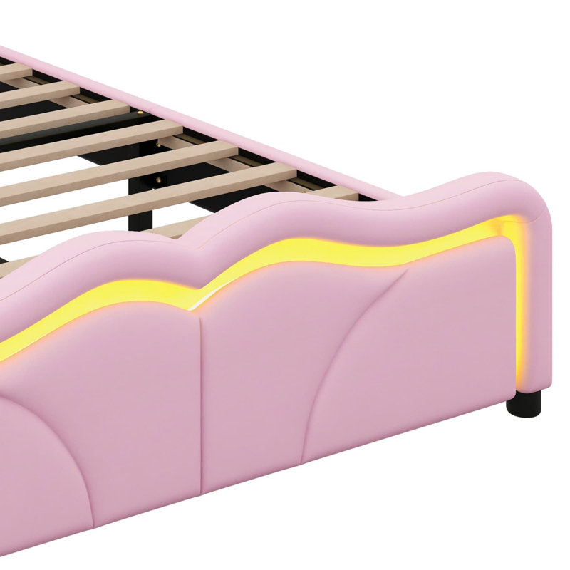 Lit plateforme tapissier avec forme incurvée, Lit double