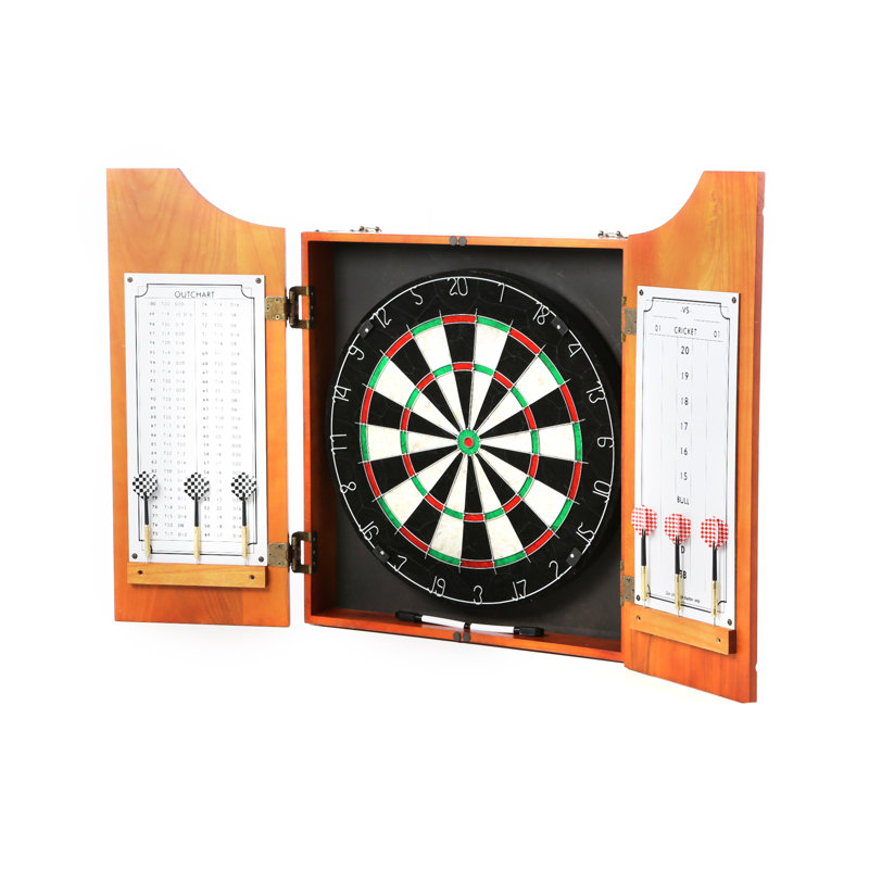 Solid Pine Beveled Wood Dart Cabinet with Steel Tip Darts