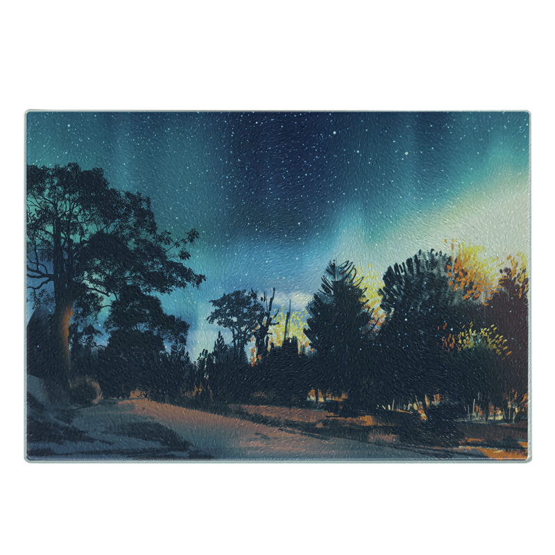 Multicolore Ambesonne, planche à découper en verre trempé Aurora Borealis Night