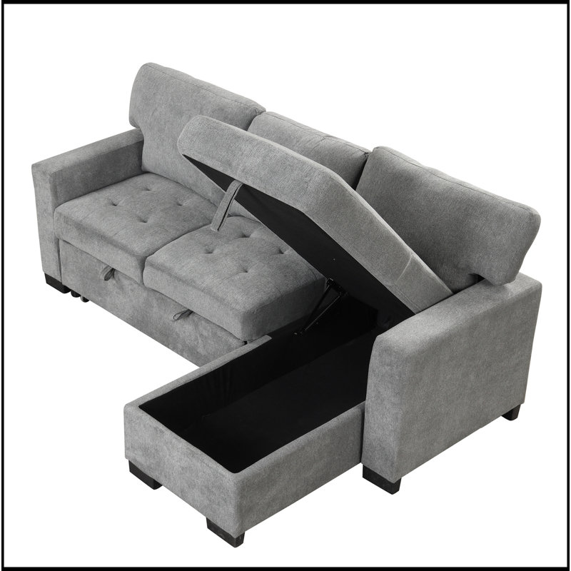 Stylish And Functional Light Chaise Lounge Sectional With Storage Rack Pull-Out Bed Drop Down Table  And USB Charger