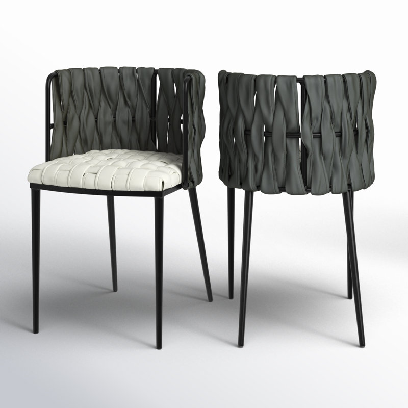 Ensemble de chaise de salle à manger avec accoudoirs tressés Tyrone, Noir, Similicuir gris / blanc
