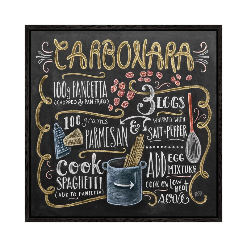 Carbonara Recipe - Print on Canvas, 45.72cm H x 45.72cm W x 3.81cm D, Black Floater Framed