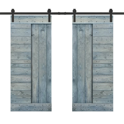 84'' Solid Wood Paneled Painted without Installation Hardware Kit Barn Door