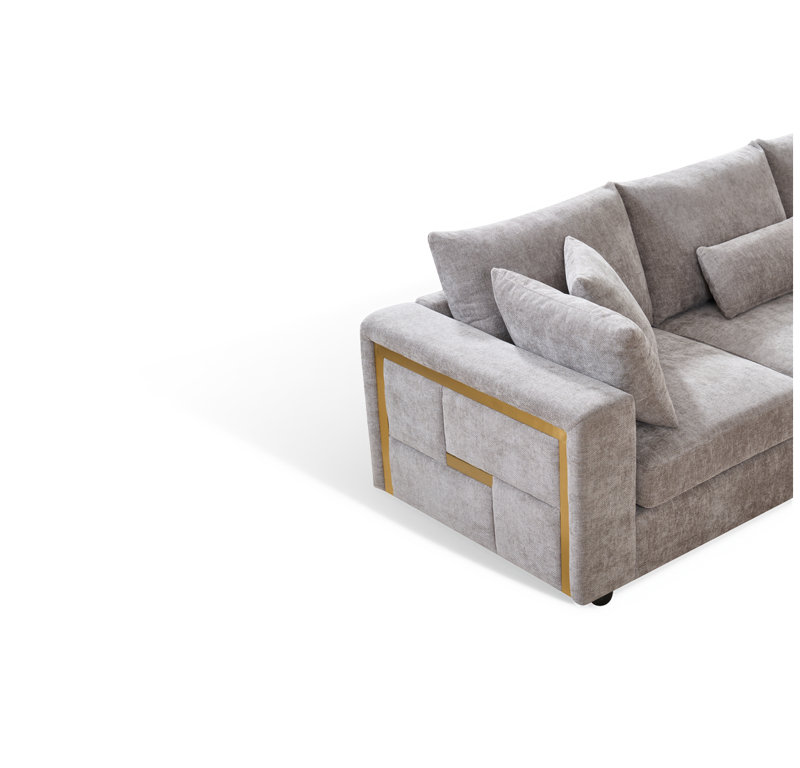 Howser Corner Sofa, Grey - Gold Accents