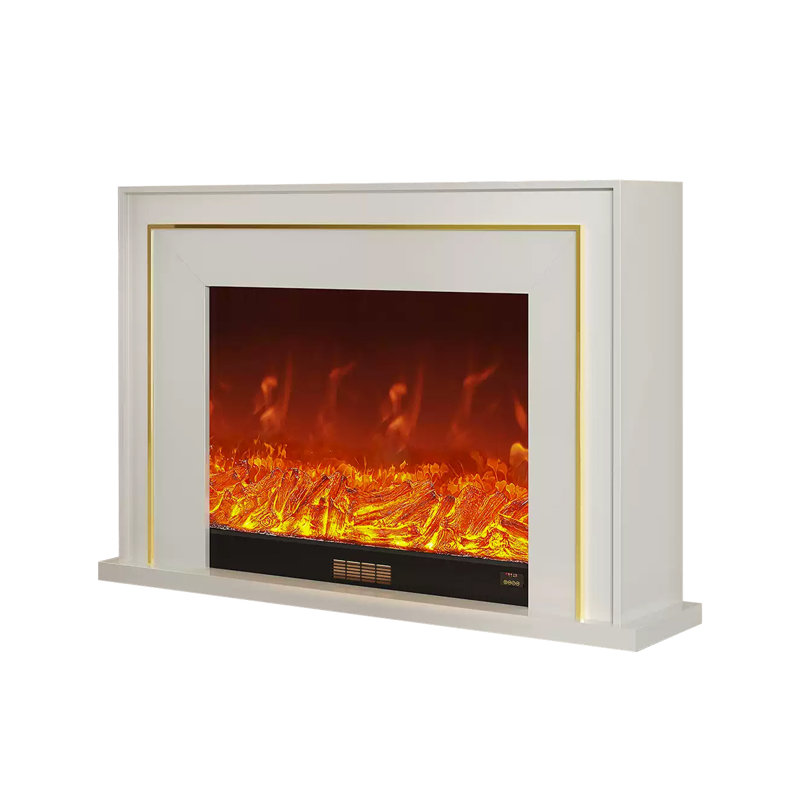 White Solid Wood Electric Fireplace, 39.37" H x 59.06" W x 12.6" D, White