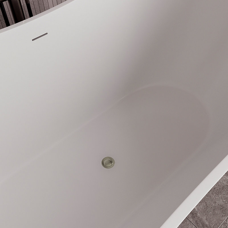 Baignoire autoportante 71 po blanc brillant avec drain interne Streamline, Nickel brossé