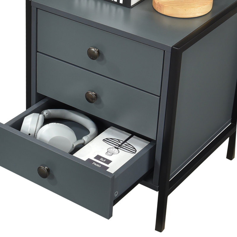 Alva Open Wardrobe With 2 Drawers 3 Piece Bedroom Set, Dark Grey