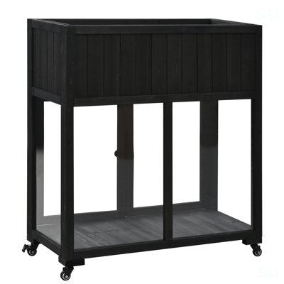 TOPMAX Patio 35.4''X17.7''X37.4'' Mini Wood Cold Frame, Compact 2 Doors Garden Greenhouse With Wheels, Raised Bed With Liner For Indoor Outdoor Use