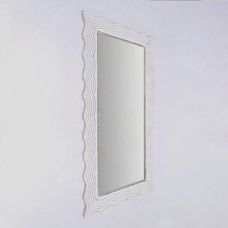 Solid Wood Handcarved Wave Edge Rectangle Mirror – Rustic White