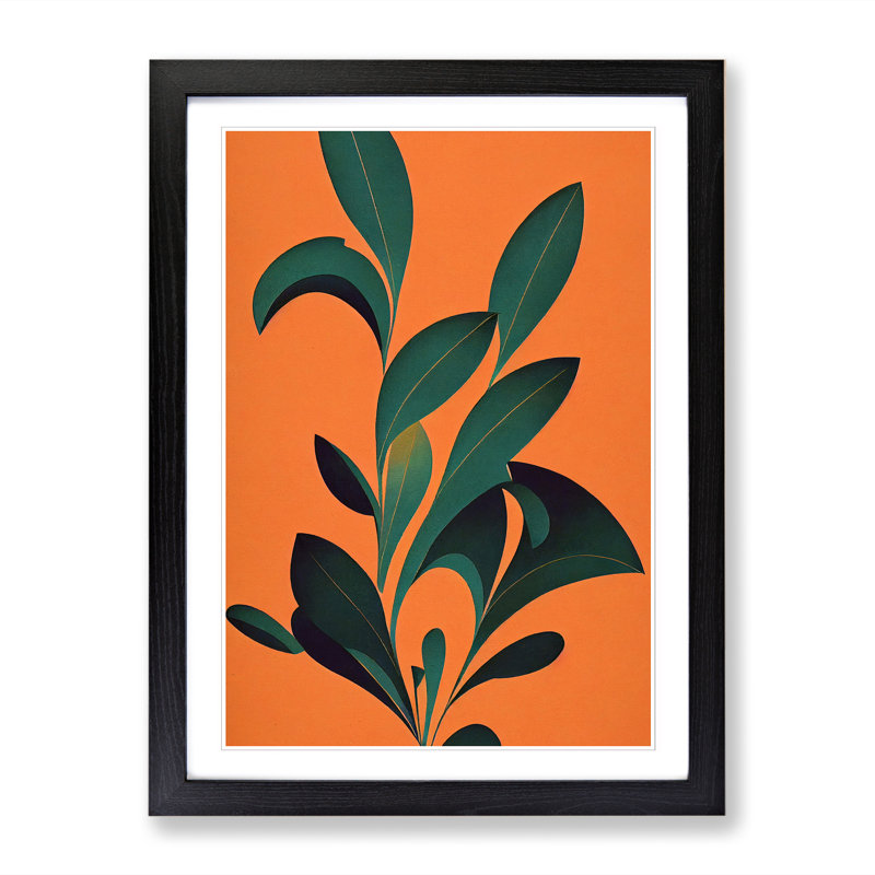 Croglin Mid Century Print Leaf - Picture Frame Print, Black, 64cm H x 46cm W x 2cm D