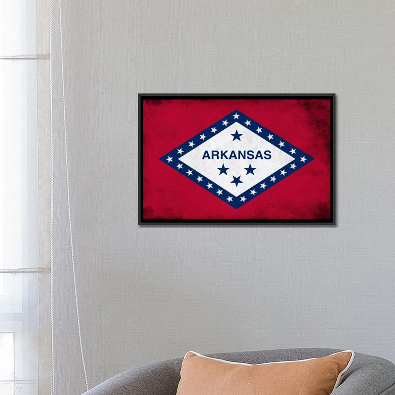 Drapeau de l'Arkansas, grunge, impression sur toile, H 18 po x l 26 po x P 1,5 po, Toile avec cadre noir, Pas de tapis