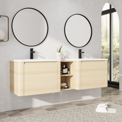 Meuble-lavabo double 68 po avec comptoir en céramique
