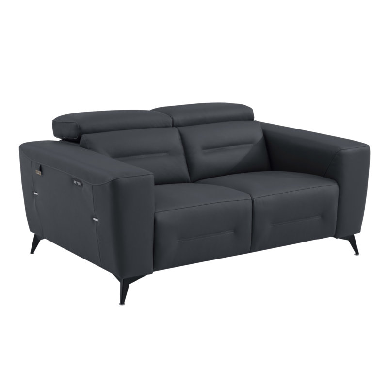 Global United Top Grain Italian Leather Loveseat With Power Recliner, Dark Gray