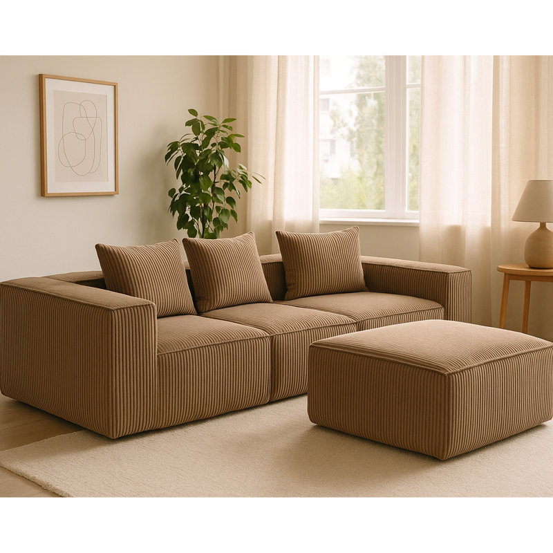 4 sièges modulaires en velours côtelé brun, conception d'angle distinctive, sièges moelleux, tous compressés, pour les espaces de vie principaux en tissu de velours côtelé luxueux, sans assemblage