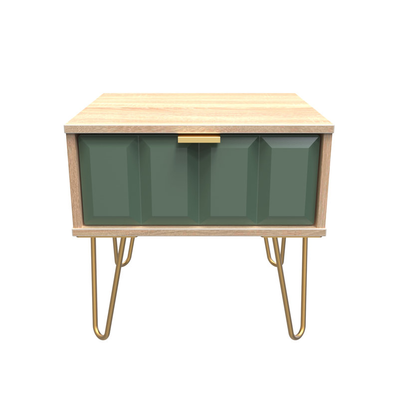 Allem 1 Drawer Bedside Cabinet (Ready Assembled), Labrador Green/Bardolino Oak