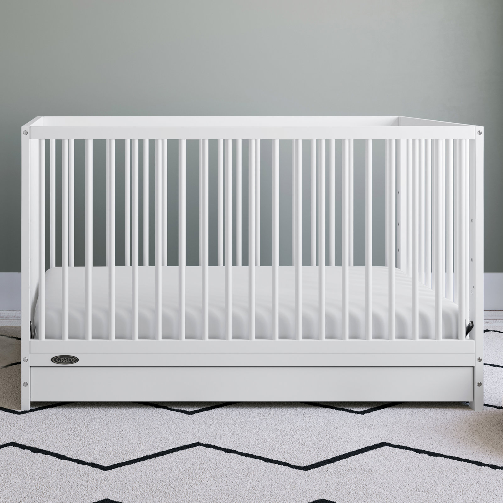 Teddi 5-in-1 Convertible Portable Crib, White, Crib + Mattress + Protector