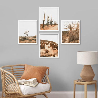 " Framed Desert Cactus Texas Arizona Set Of 4 Landscape Wall Decor Prints " 4 - Pieces