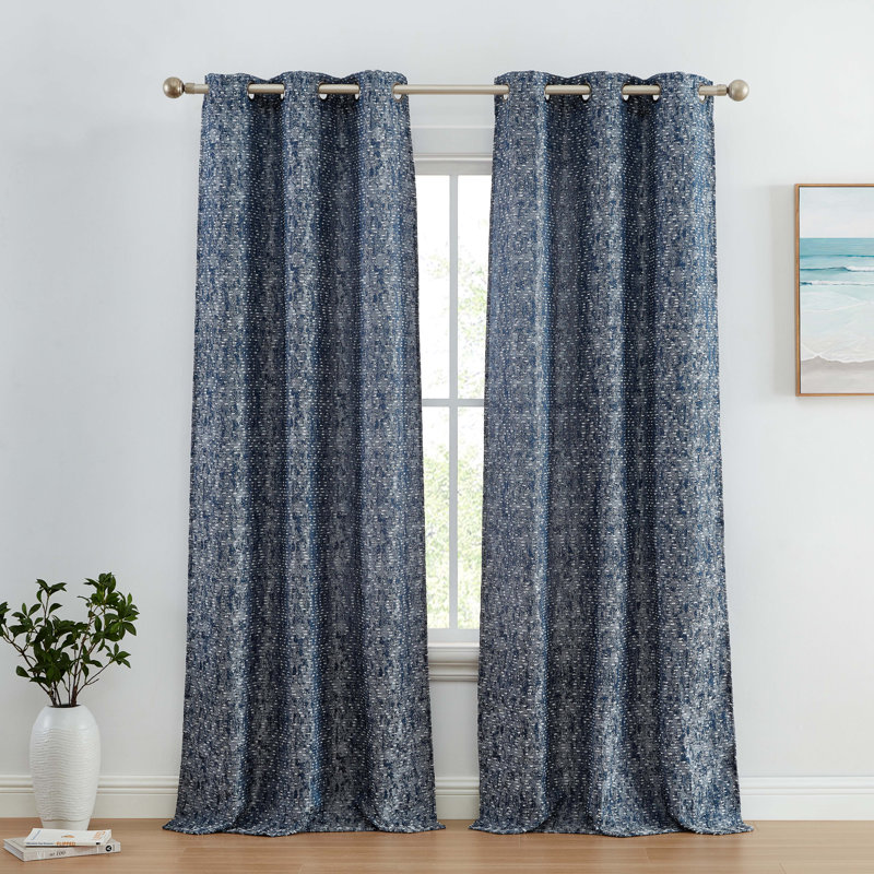 Nazmul Jacquard Slub Texture Semi-Sheer Curtain Panel, Navy, 37" W x 96" L