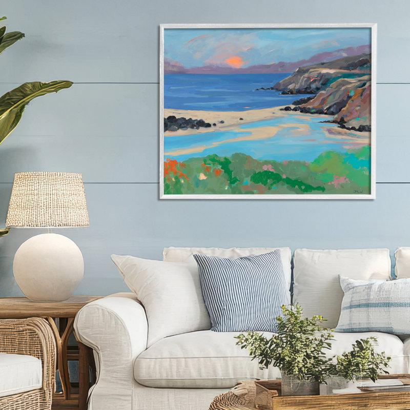Estampe numérique Gualala Point, par Jenny Wantuch, H 24 po x l 30 po, Estampe numérique encadrée blanc bord de mer