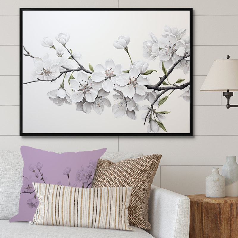 Fleur de cerisier blanc minimaliste et minimaliste II, H 12 po x l 20 po x P 1 po, Cadre flottant noir