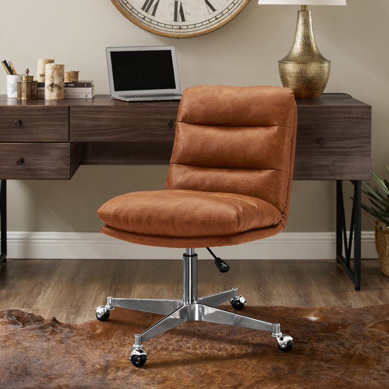 Paynesville Swivel Office Task Chair with Wheels, Cognac Faux Leather, Faux Leather