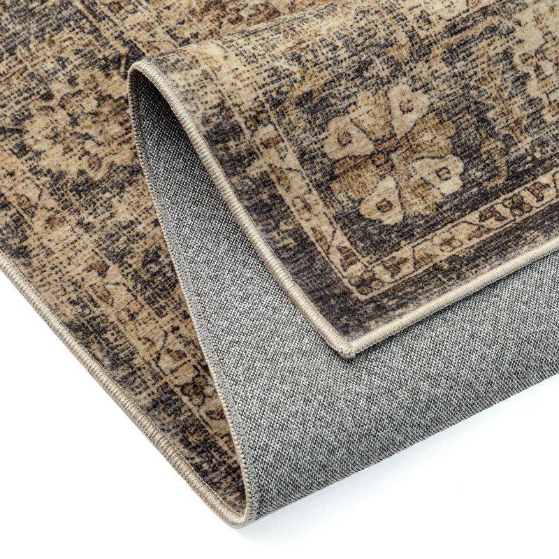 Havenly Vintage Machine Washable Area Rug For Living Room, Brown, Rectangle 5' x 7'