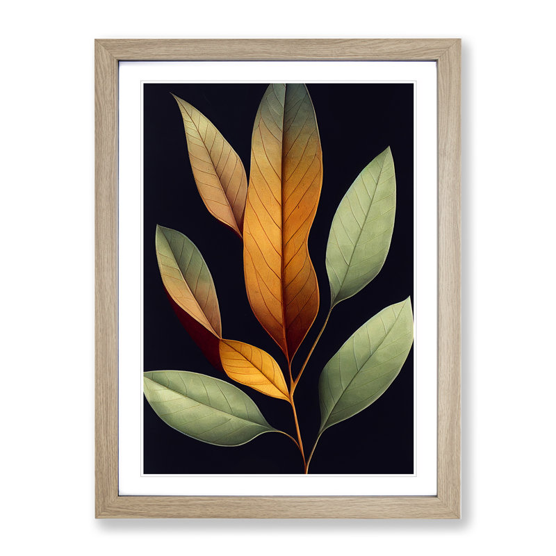 Pretty Leaves Art No.1 - Single Picture Frame Print, 34cm H x 25cm W x 2cm D, Oak Framed