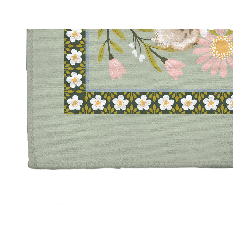 Dormer Lying Leopard Flowers Blue Indoor Doormat, Sage, 48" W x 72" L