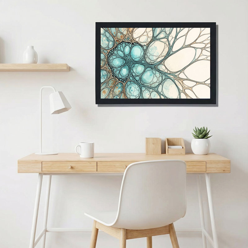 Bleu sarcelle et beige, art abstrait géométrique sur toile, 12"H x 18"W