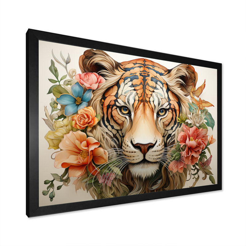 Coral Brown Line Art Whimsical Animals II Framed On Canvas Print, H 30 po x l 40 po x P 1,5 po, Cadre simple noir