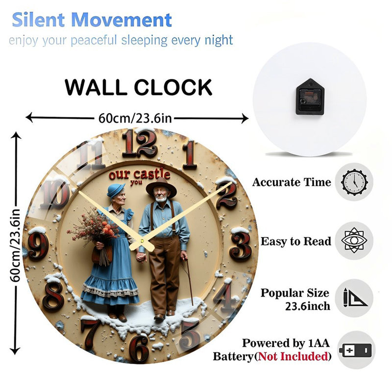 Horloge murale rétro vintage avec scène enneigée - horloge murale 24 po