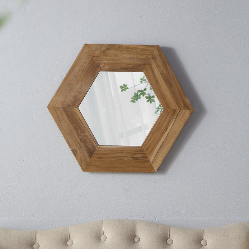 Miroir hexagonal 18,5 "x 18,5" avec cadre en bois naturel, décoration murale